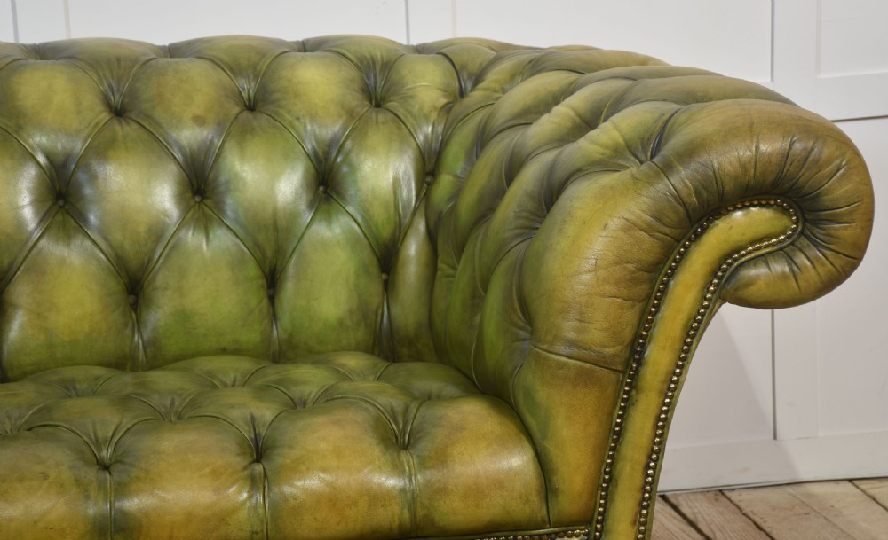 Hand-Dyed Green Leather Chesterfield Sofa View IV