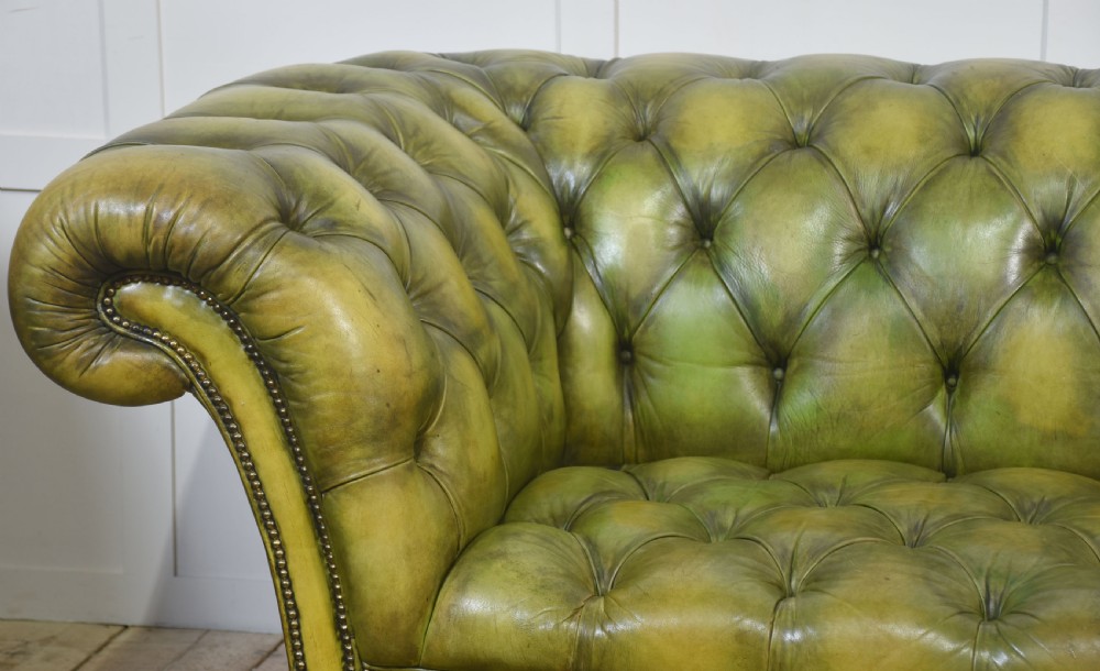 Hand-Dyed Green Leather Chesterfield Sofa View V