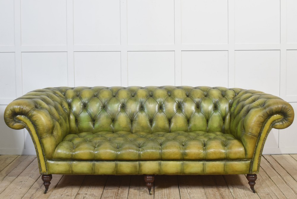 Hand-Dyed Green Leather Chesterfield Sofa View VI