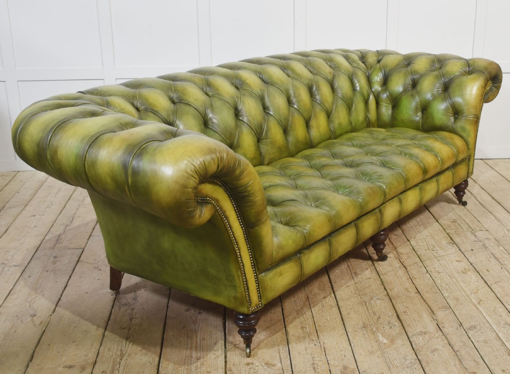 Hand-Dyed Green Leather Chesterfield Sofa View VIII