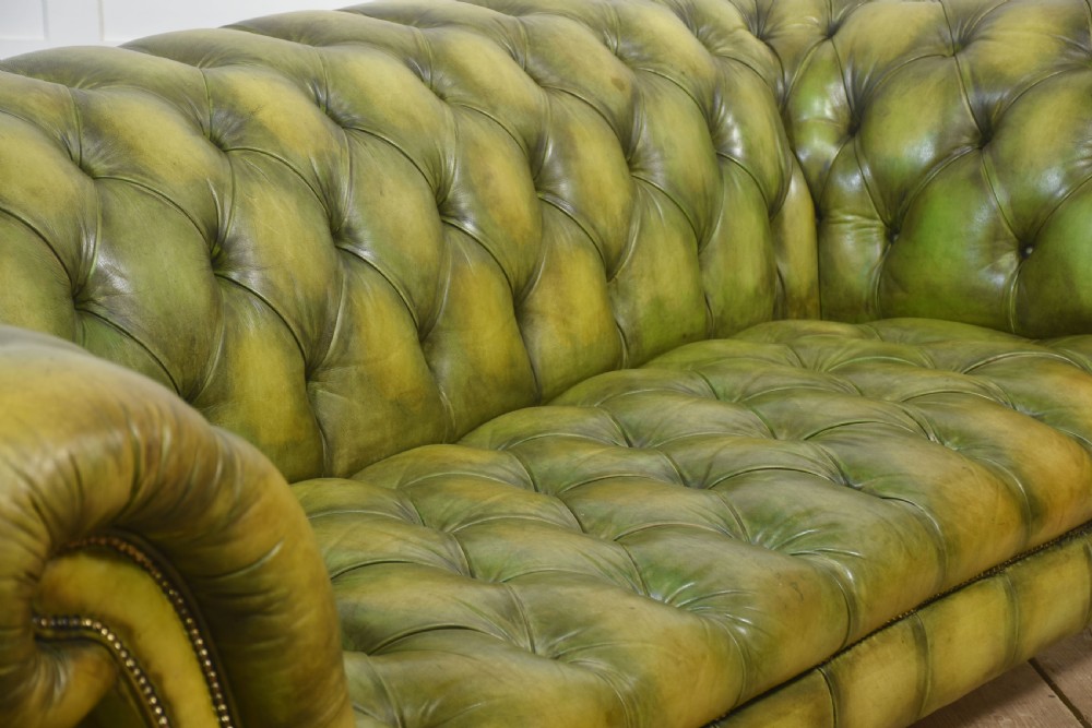 Hand-Dyed Green Leather Chesterfield Sofa View IX