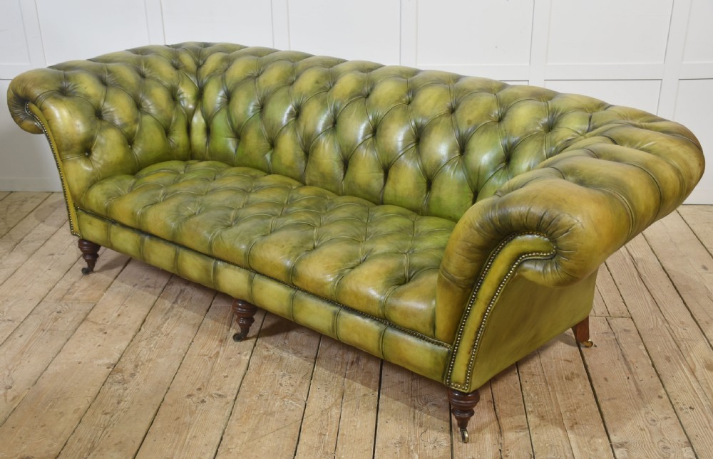 Hand-Dyed Green Leather Chesterfield Sofa View X