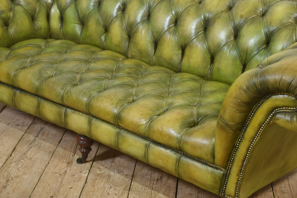 Hand-Dyed Green Leather Chesterfield Sofa View XI