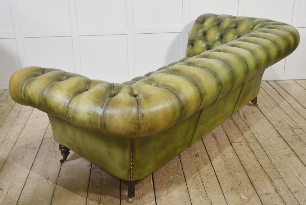 Hand-Dyed Green Leather Chesterfield Sofa View XII