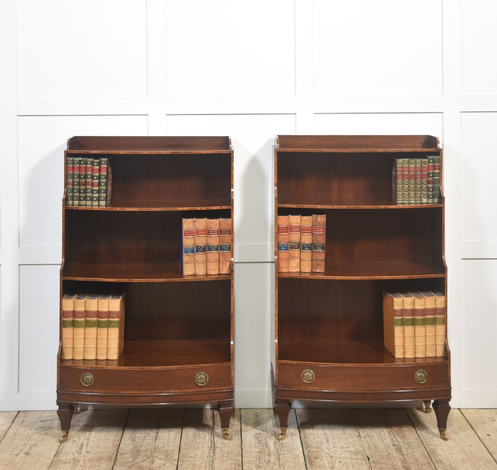 Pair of Mahogany Inlaid Open Bookcases