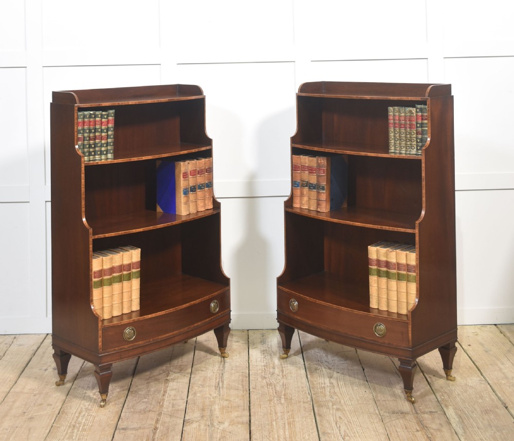 Pair of Mahogany Inlaid Open Bookcases View VII