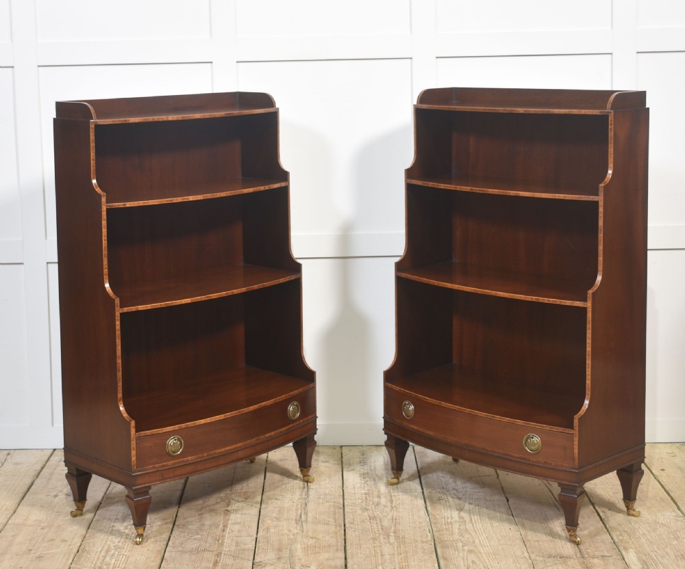 Pair of Mahogany Inlaid Open Bookcases View XIII