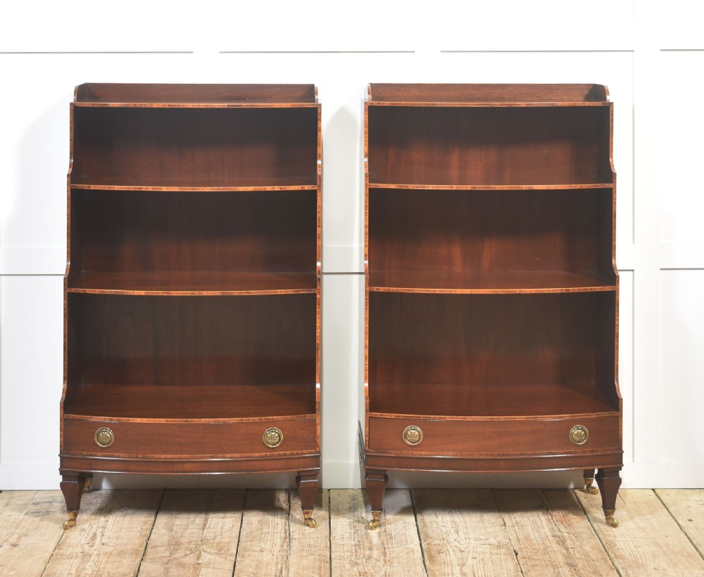 Pair of Mahogany Inlaid Open Bookcases View XIV