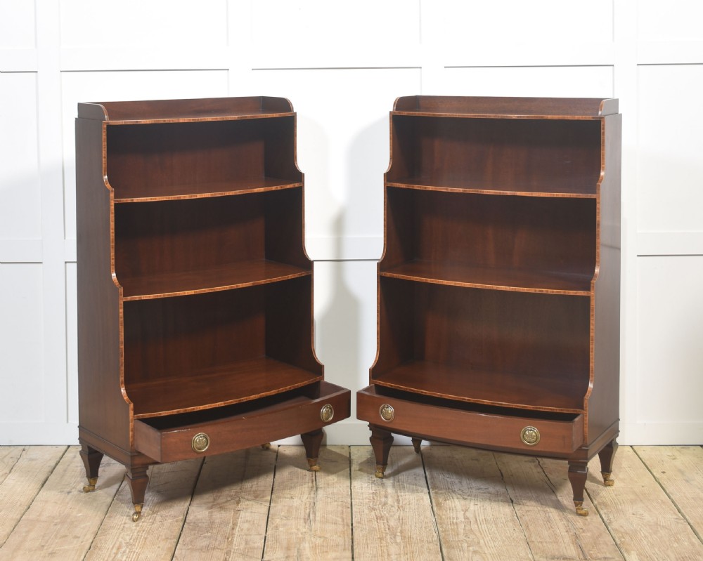 Pair of Mahogany Inlaid Open Bookcases View XVII