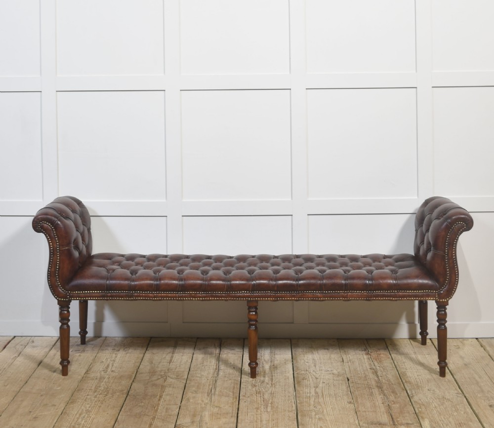 Mahogany leather upolstered stool