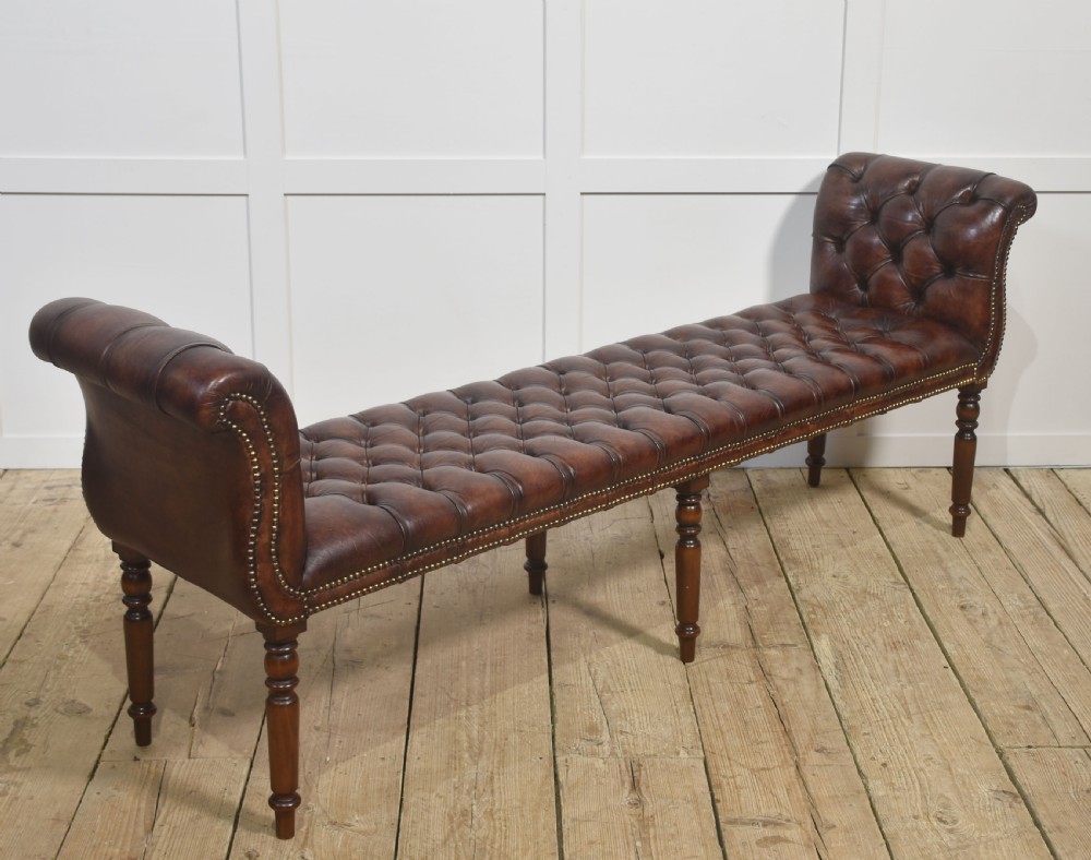 Mahogany leather upolstered stool View II
