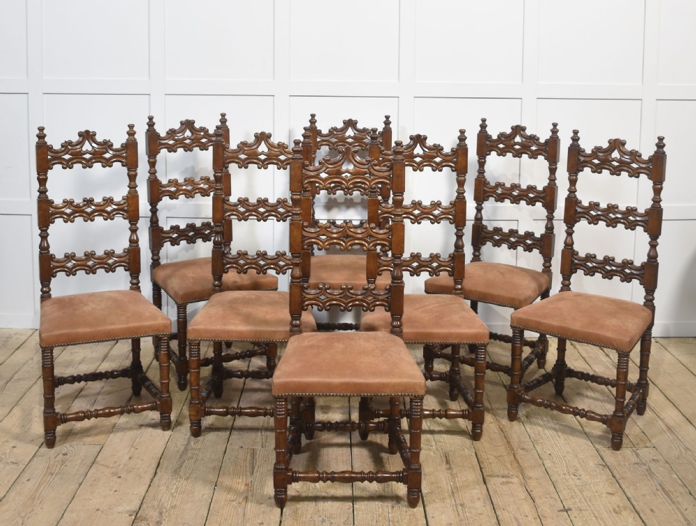 Set of Ten Antique Walnut High-Back Dining Chairs View II