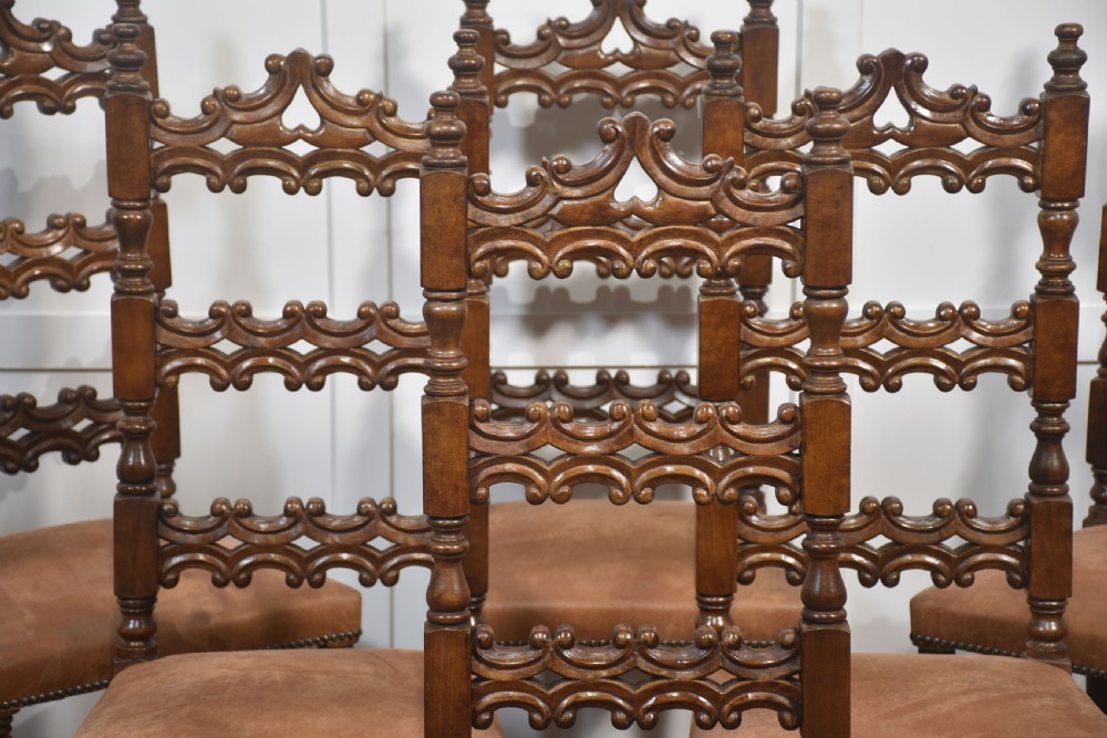 Set of Ten Antique Walnut High-Back Dining Chairs View III