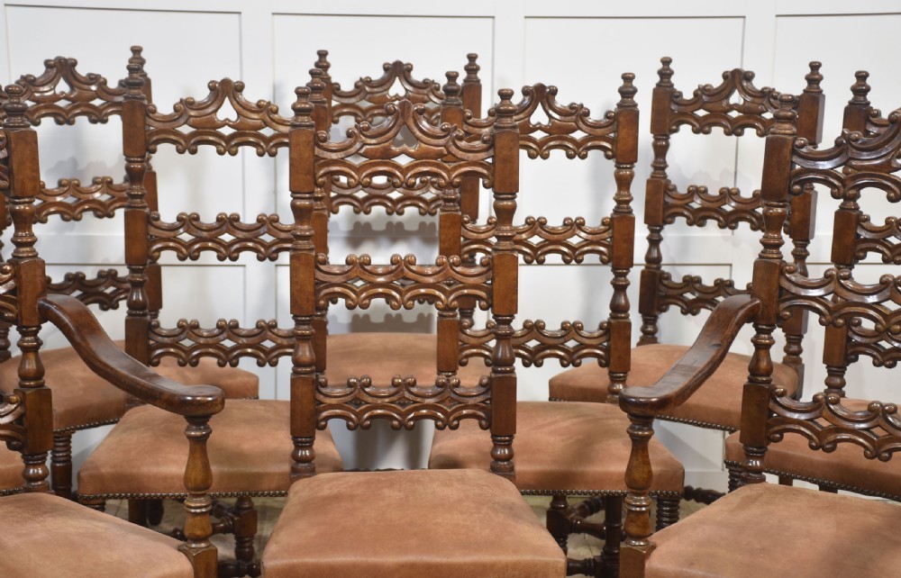 Set of Ten Antique Walnut High-Back Dining Chairs View IV