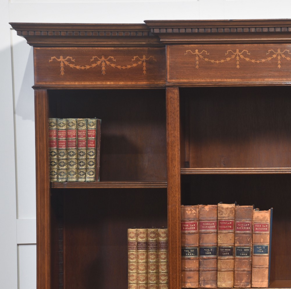 Inlaid Mahogany Breakfront Open Bookcase View III