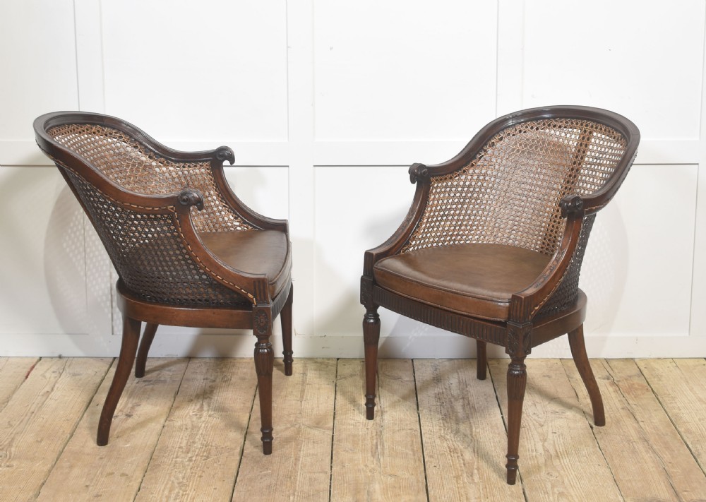 Pair Of Carved Mahogany And Cane Library Chairs View V
