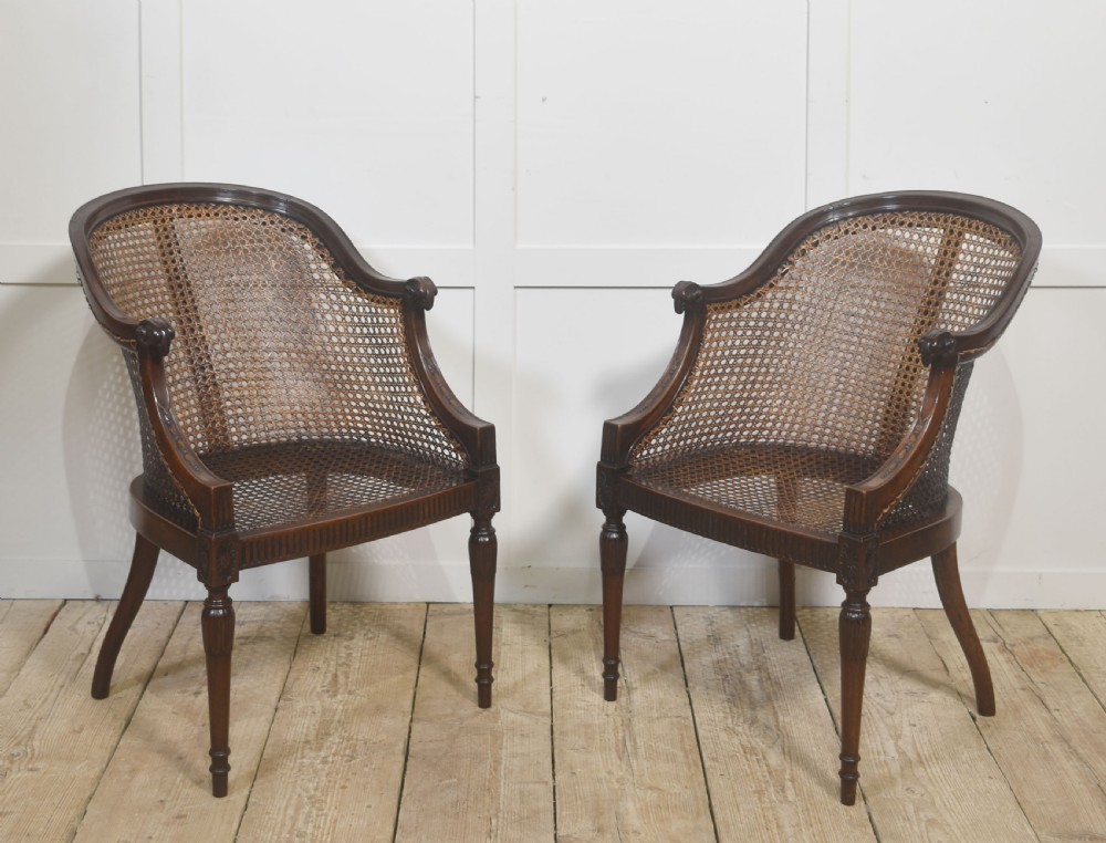 Pair Of Carved Mahogany And Cane Library Chairs View IX