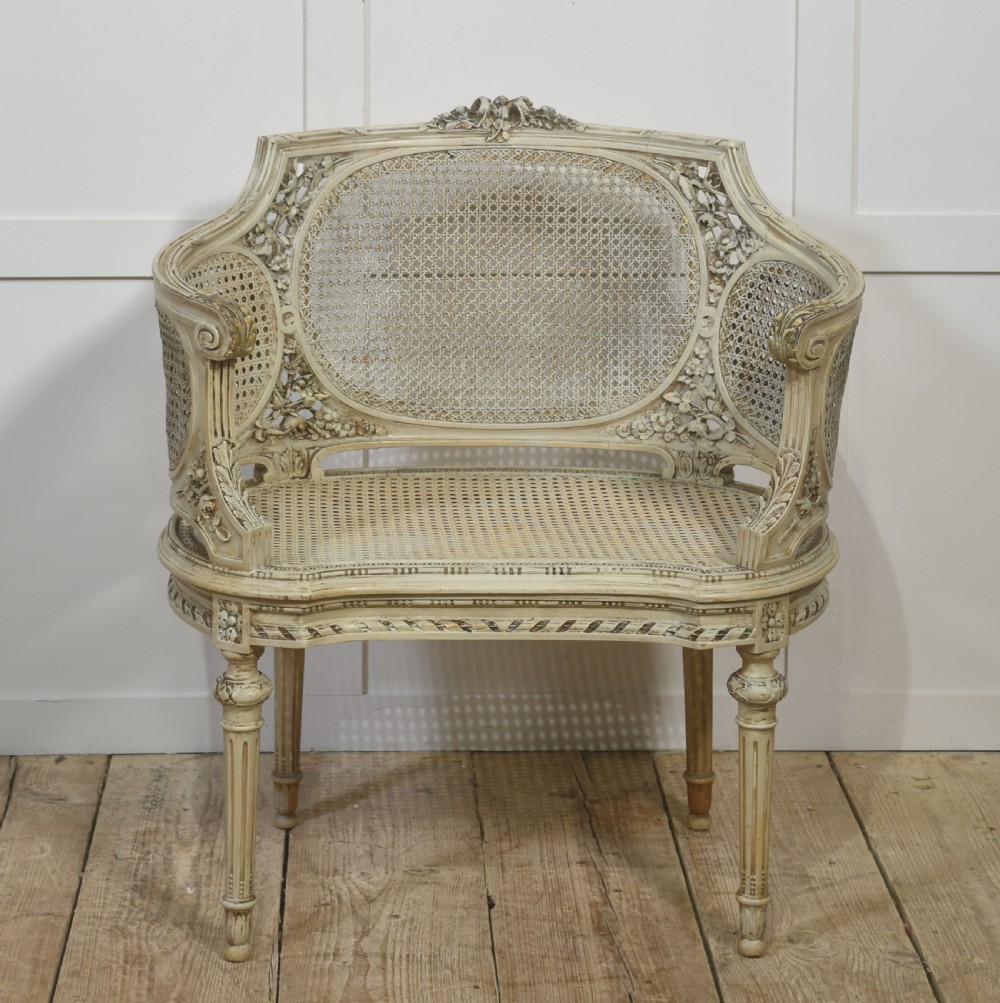 Elegant Pair of French Carved & Caned Tub Chairs In The Louis XVI Style View III