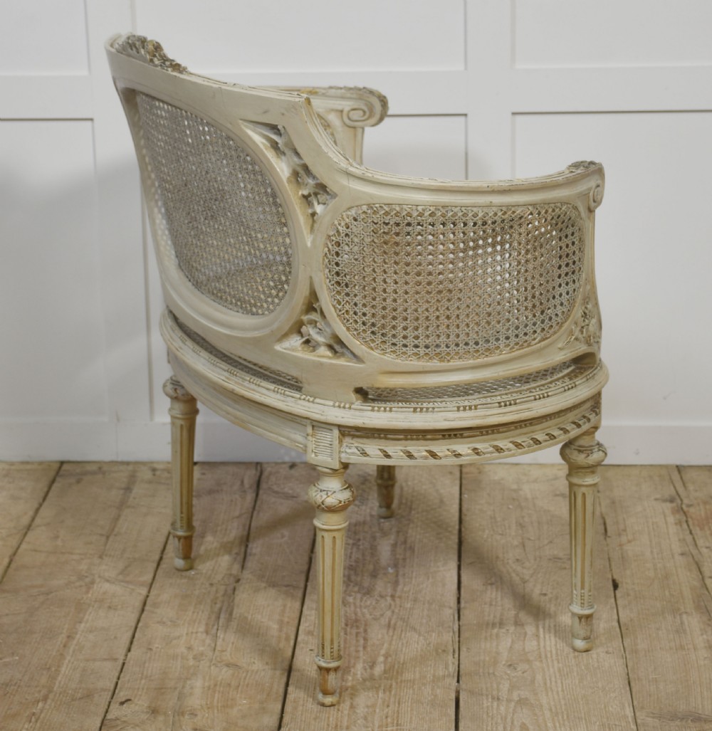 Elegant Pair of French Carved & Caned Tub Chairs In The Louis XVI Style View V