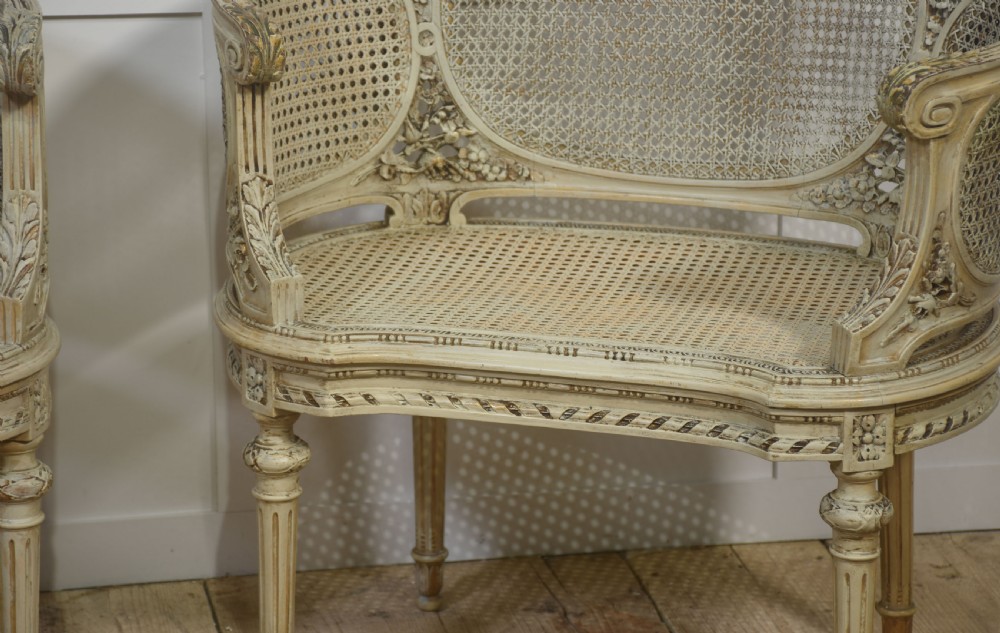 Elegant Pair of French Carved & Caned Tub Chairs In The Louis XVI Style View VII