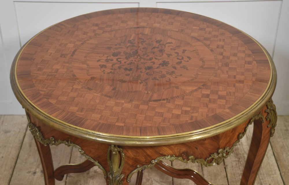 Louis XV style ormolu and parquetry circular centre table View III