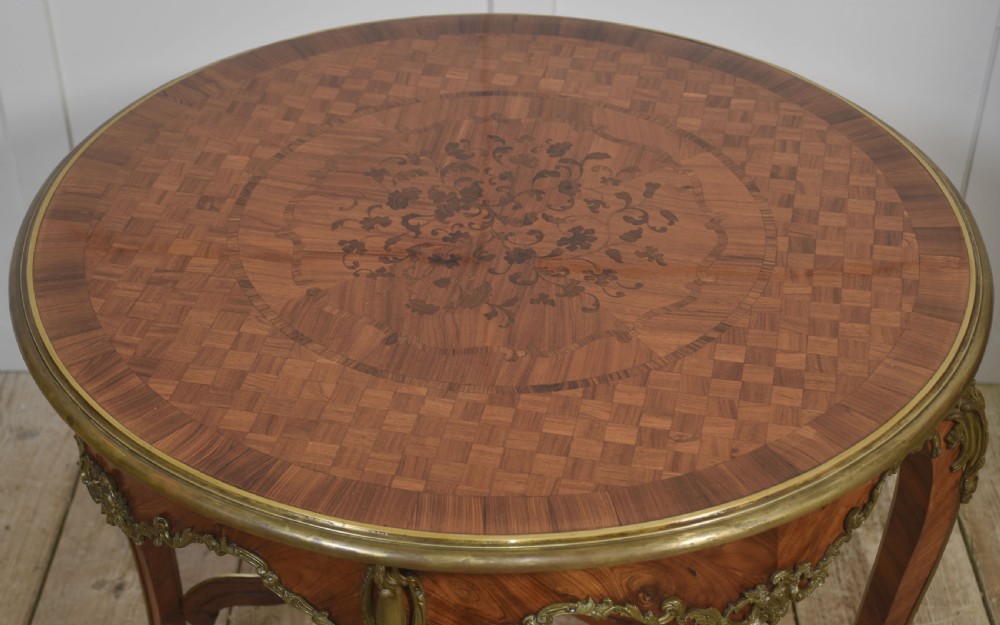 Louis XV style ormolu and parquetry circular centre table View IV