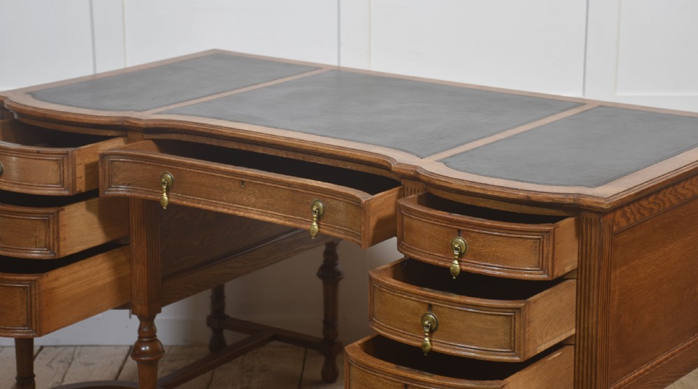 Oak Pedestal Writing Desk View IX