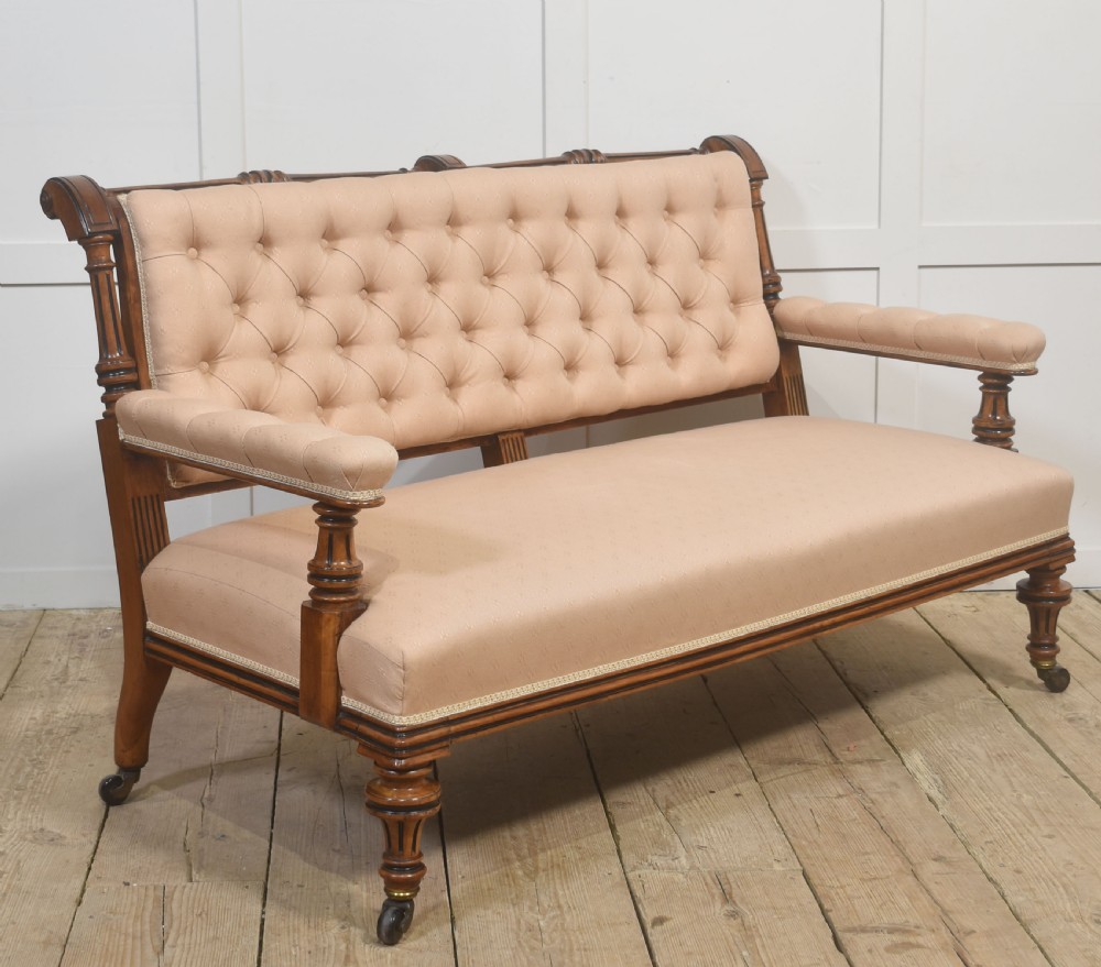 19th Century Upholstered Walnut Settee View IV