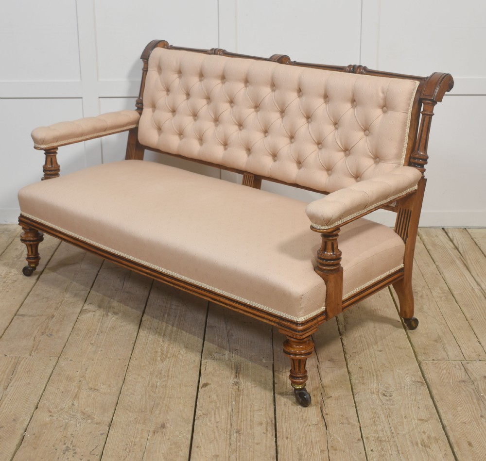 19th Century Upholstered Walnut Settee View IX