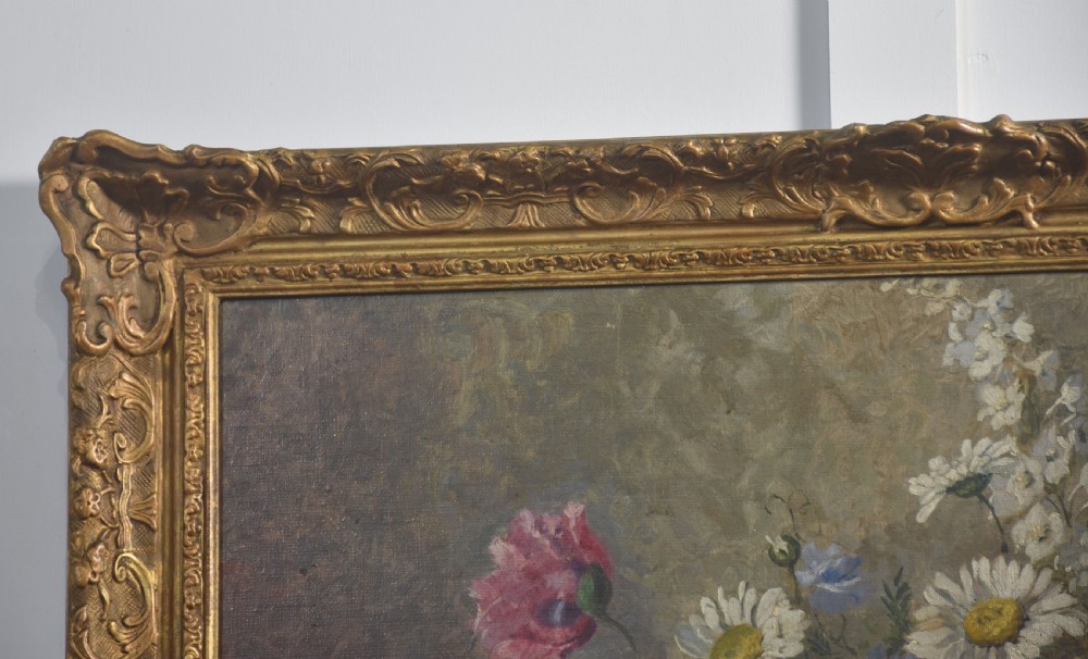 Oil on canvas still life study of a vase of flowers View III