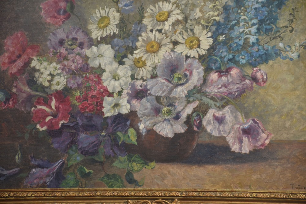 Oil on canvas still life study of a vase of flowers View V