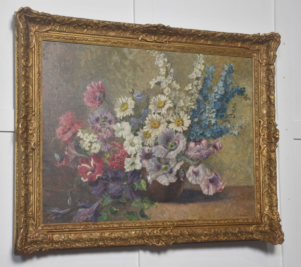 Oil on canvas still life study of a vase of flowers View VI