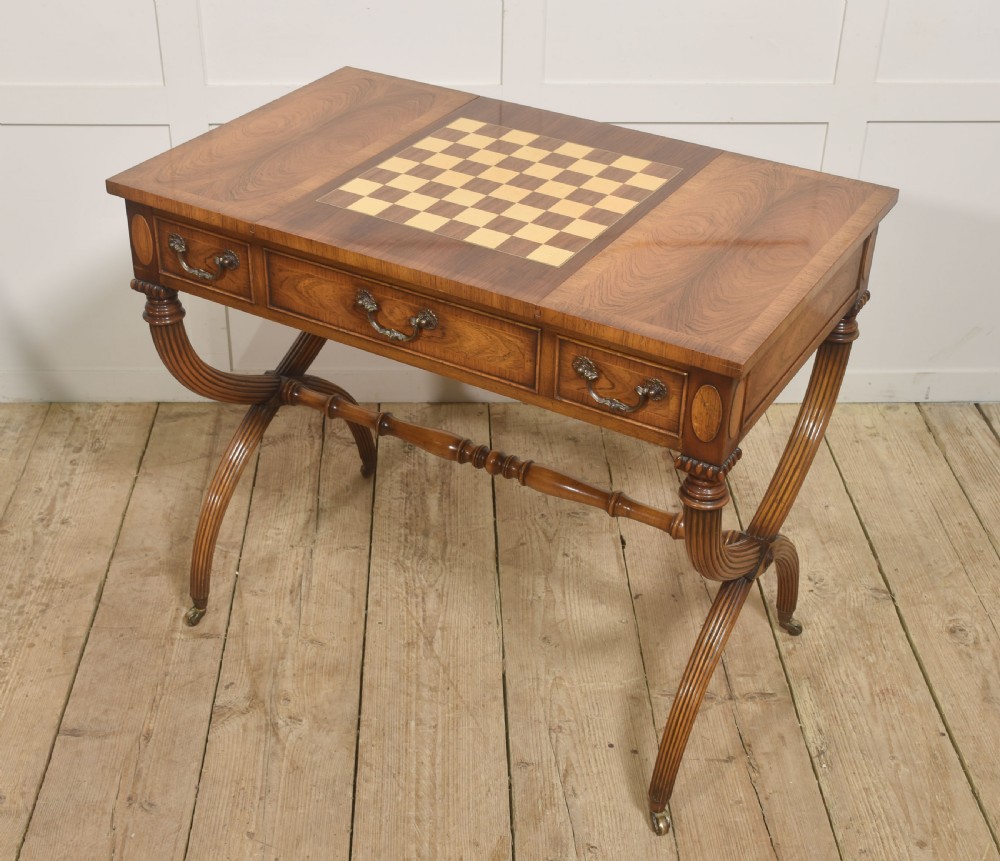 Regency-Style Rosewood Inlaid Games Table View XI