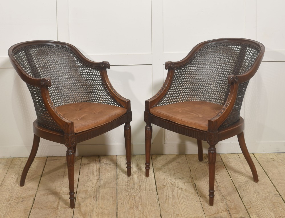 Pair of Regency-Style Mahogany Cane-Back Armchairs