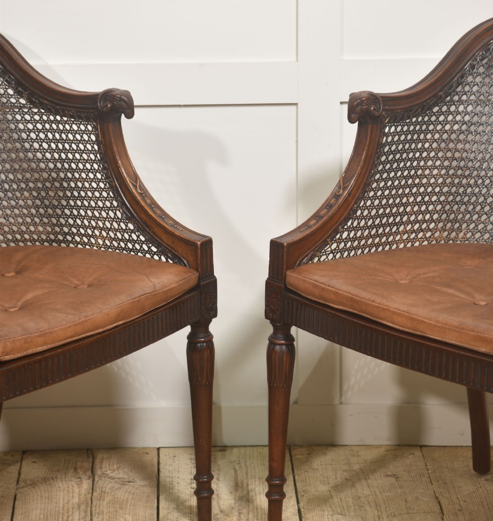 Pair of Regency-Style Mahogany Cane-Back Armchairs View II