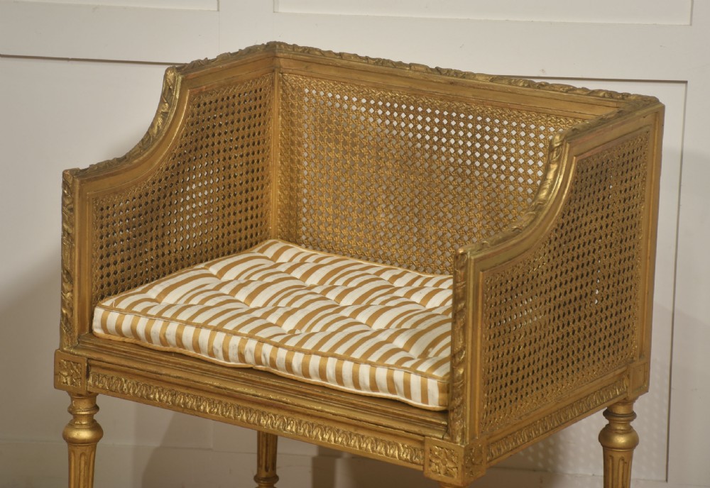 Louis XVI Style Giltwood Caned Stool View III