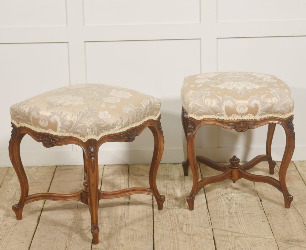 Pair of French Louis XV–Style Carved Walnut Stools View IV
