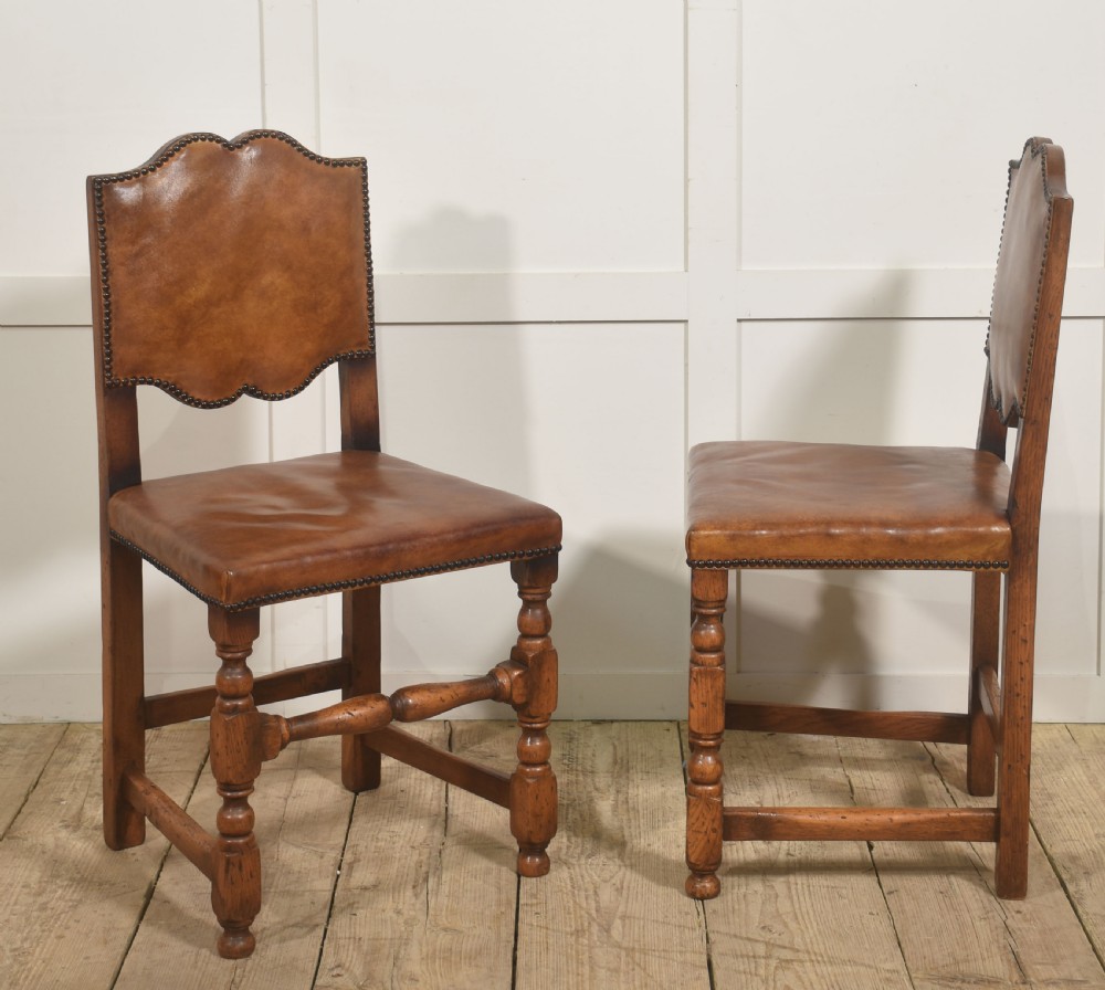  Set of Eight Oak Dining Chairs with Leather Upholstery View V