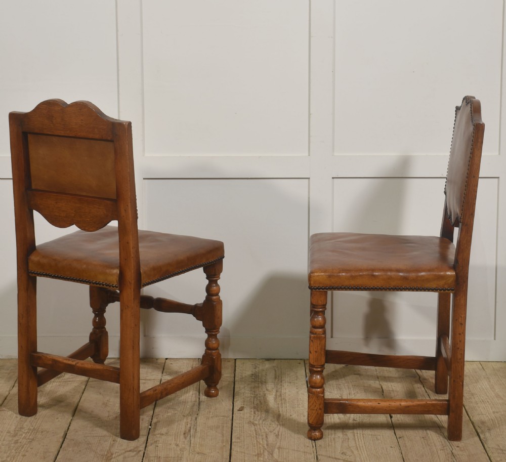  Set of Eight Oak Dining Chairs with Leather Upholstery View VI