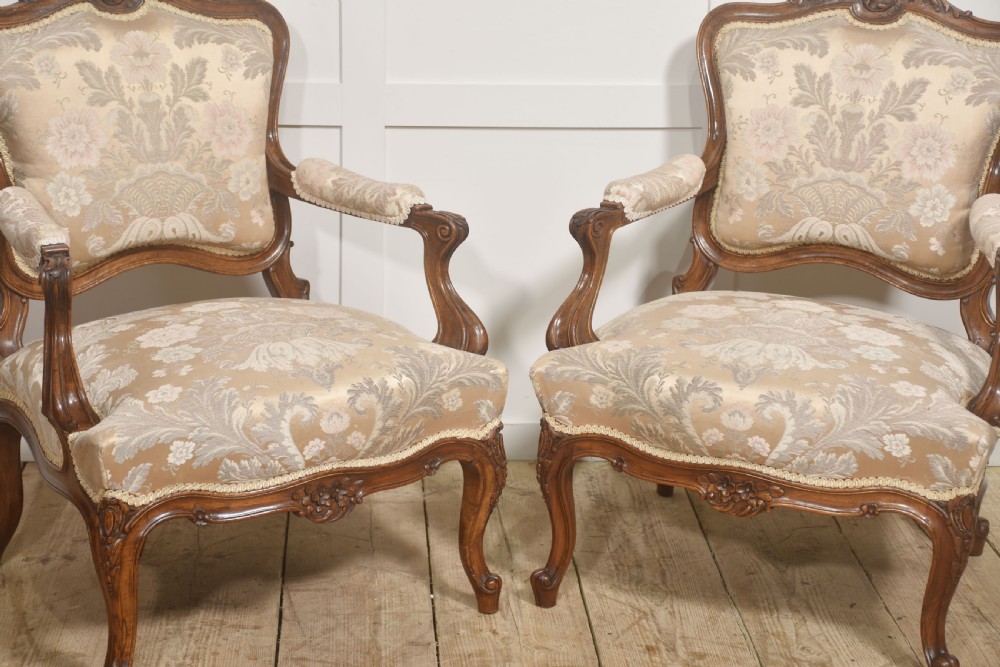 Pair of French Louis XV Style Carved Walnut Armchairs View IV