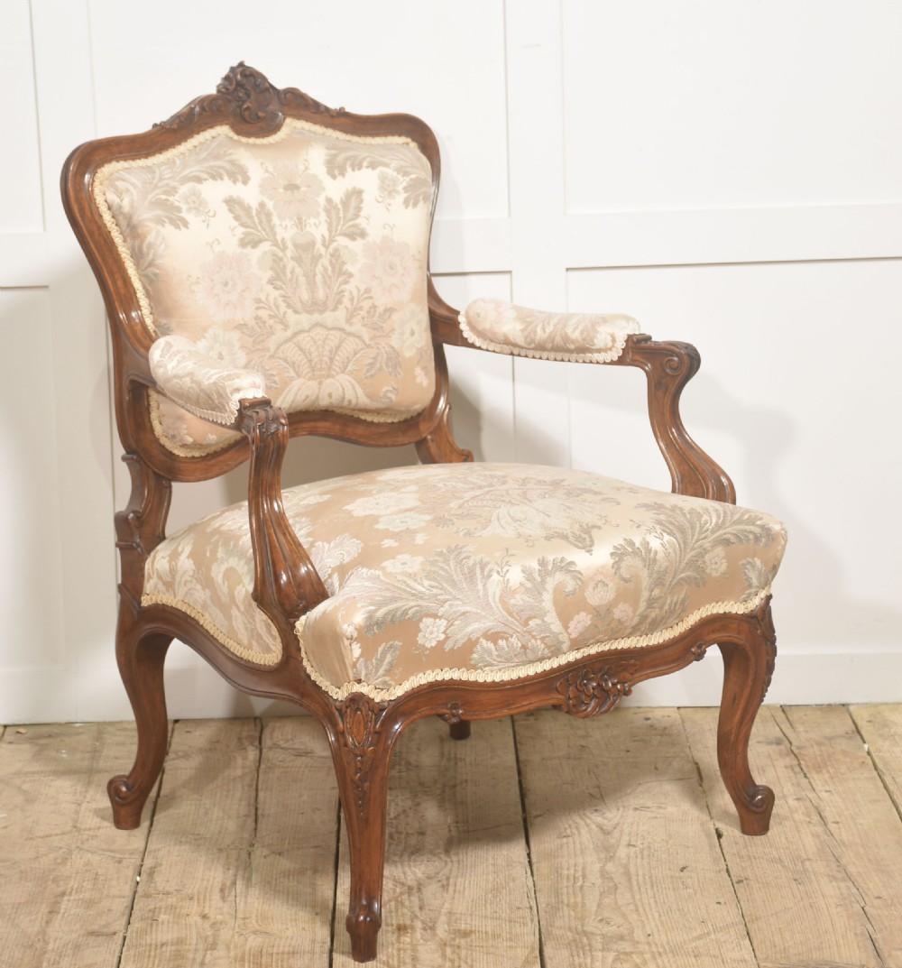 Pair of French Louis XV Style Carved Walnut Armchairs View VII
