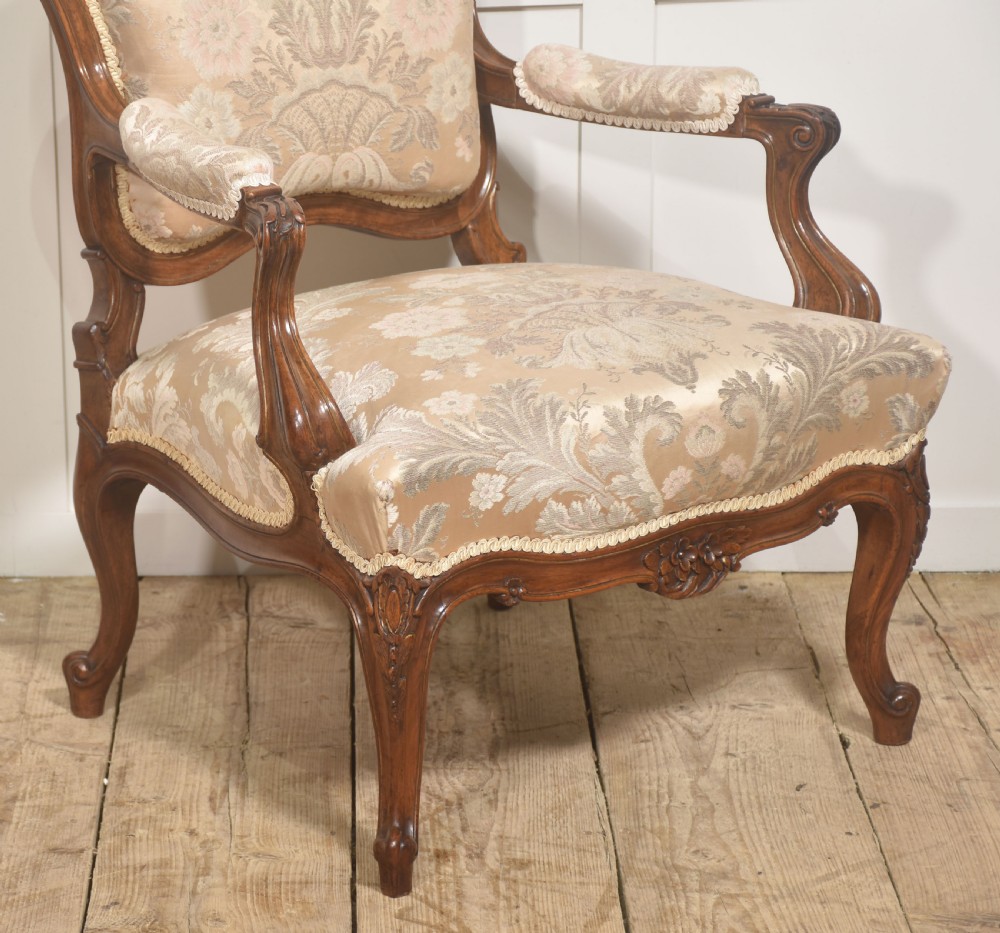 Pair of French Louis XV Style Carved Walnut Armchairs View VIII