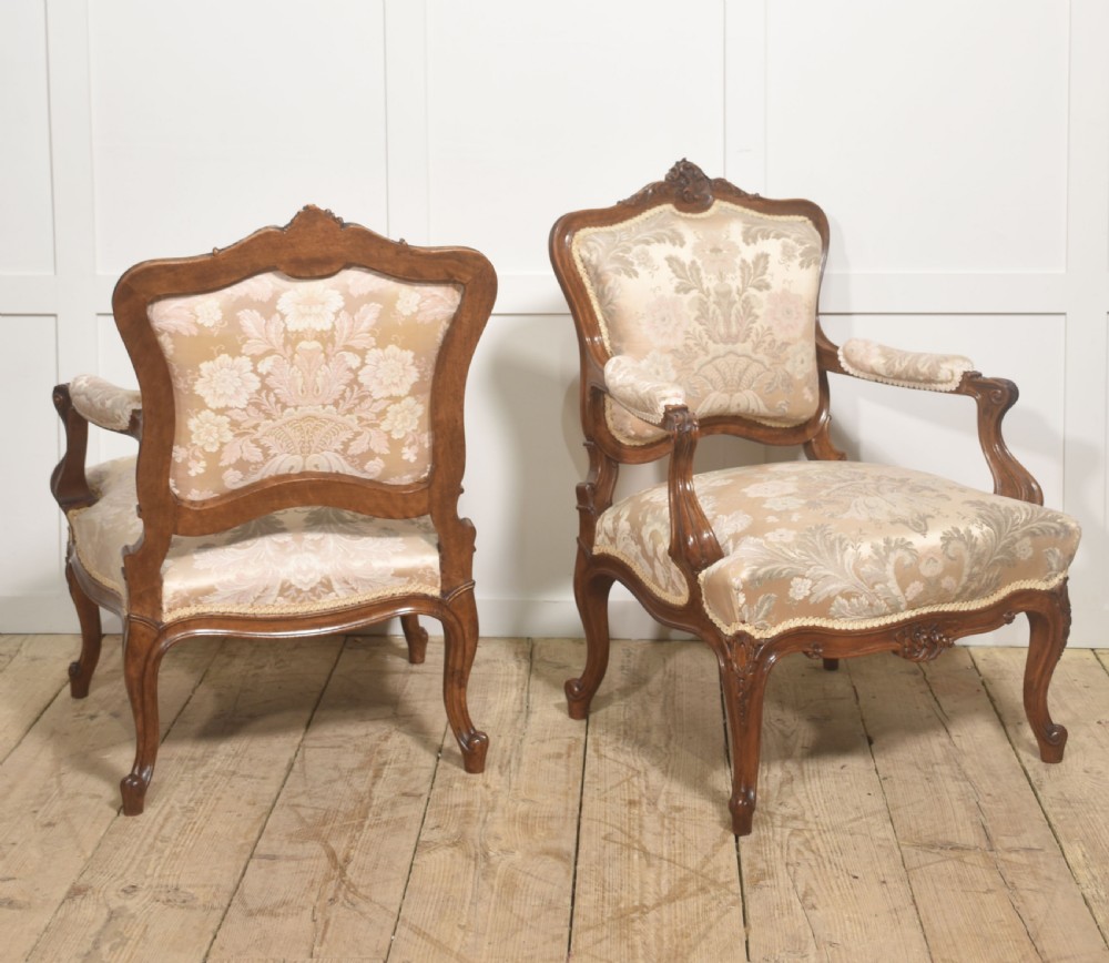 Pair of French Louis XV Style Carved Walnut Armchairs View IX