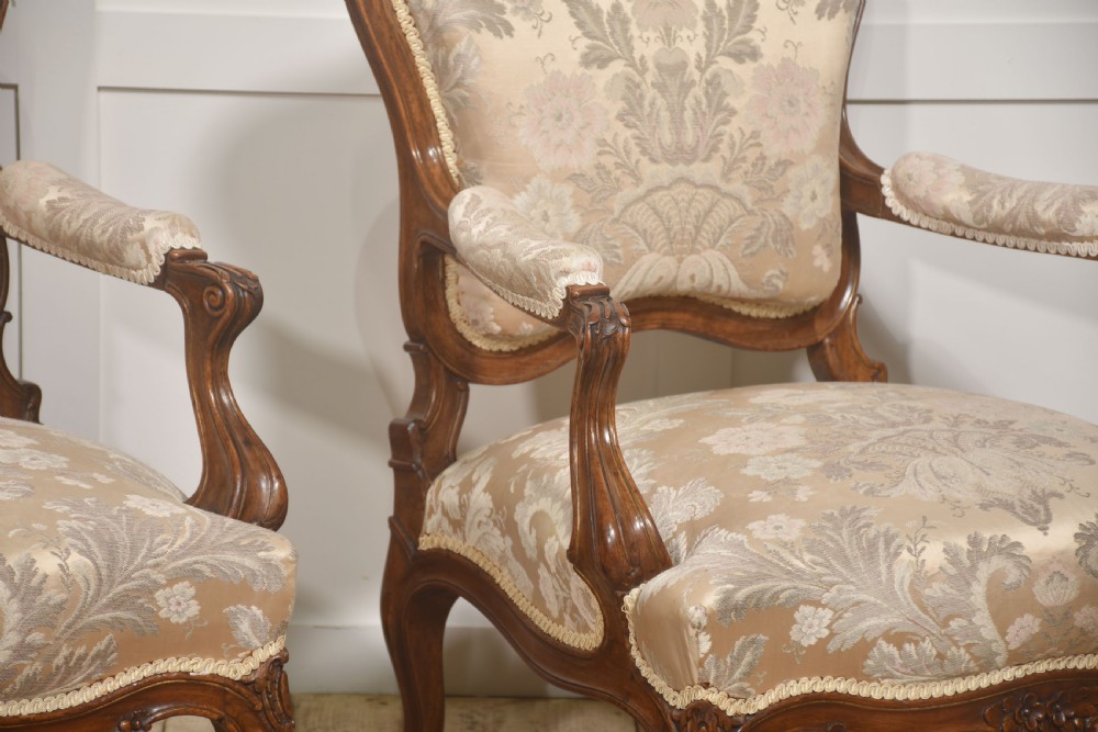 Pair of French Louis XV Style Carved Walnut Armchairs View XI