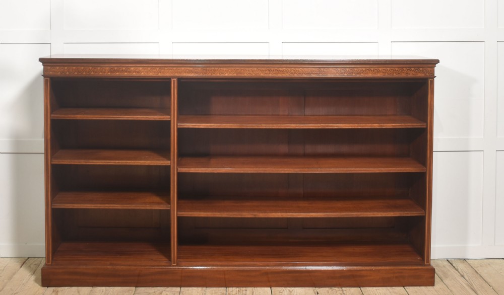 Late 19th Century Inlaid Mahogany Open Bookcase View V