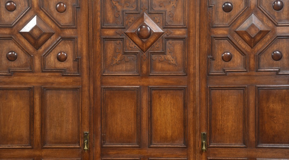 Jacobean Revival Carved Oak Triple-Door Wardrobe View III
