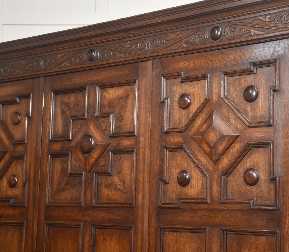 Jacobean Revival Carved Oak Triple-Door Wardrobe View VII