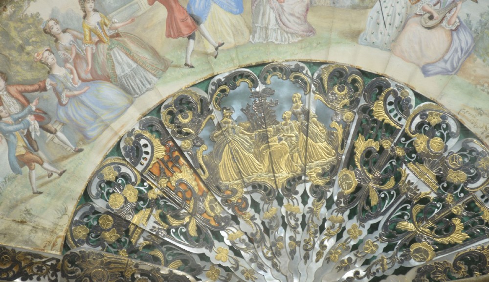 Decorative European Fan in Carved and Gilt Frame View II