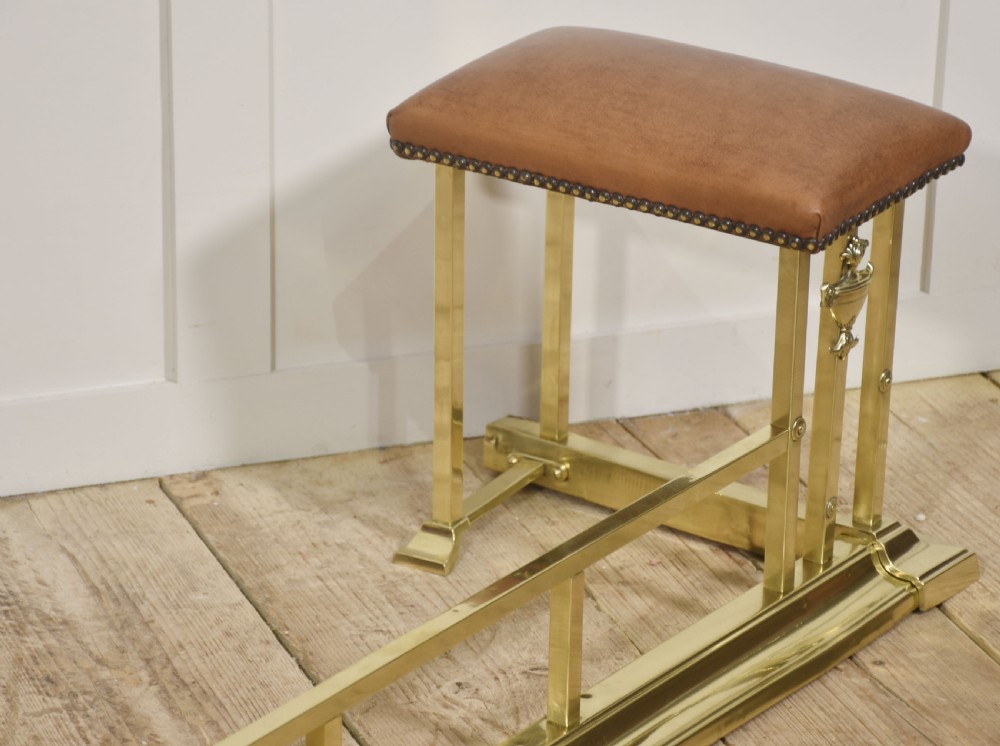 Brass and Leather Club Fender with Upholstered End Seats View II