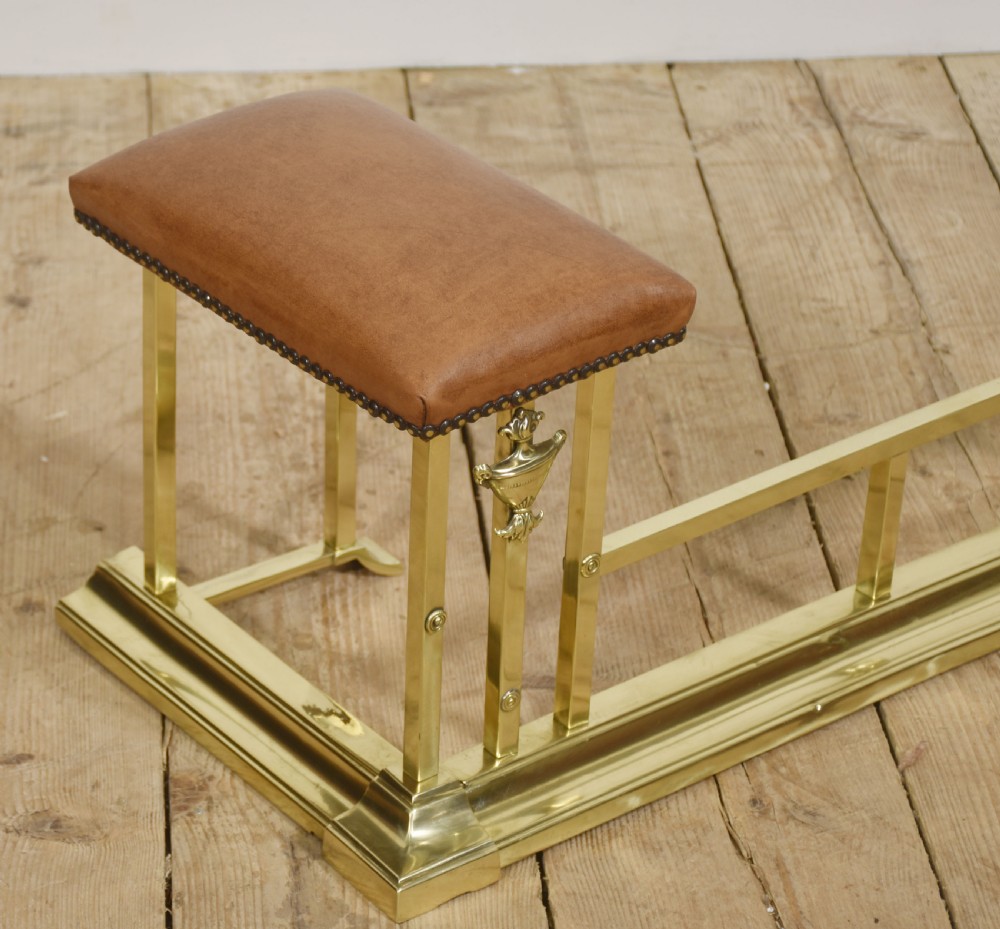 Brass and Leather Club Fender with Upholstered End Seats View VI